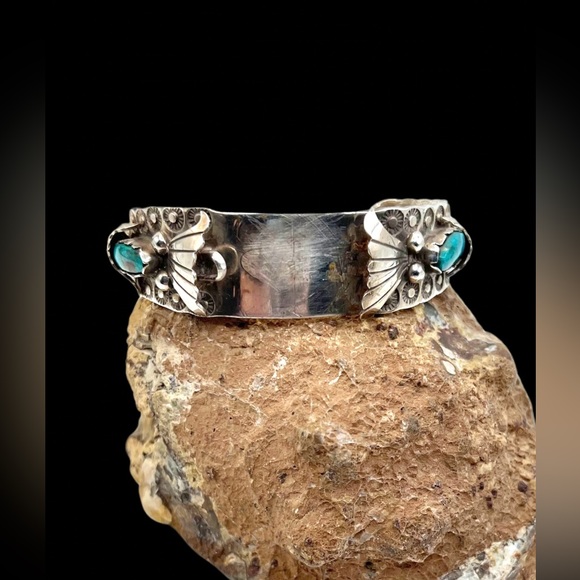 Signed ARB Navajo Sterling Silver Natural Turquoise Watch Cuff Bracelet 7" - Picture 3 of 12